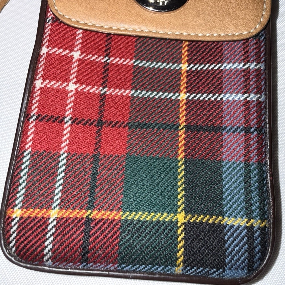 Vintage Coach Plaid Wool Turnlock Top Handle Phone Bag Pouch Bag Charm Tassel - Picture 2 of 14